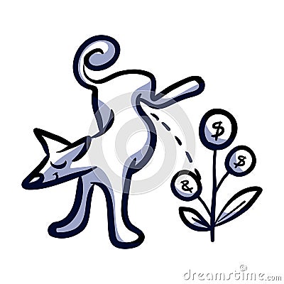 Dog peeing on money Vector Illustration