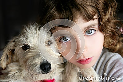 Dog pet and girl portrait blue eyes Stock Photo