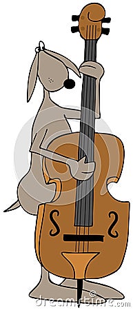 Dog playing a double bass fiddle Stock Photo