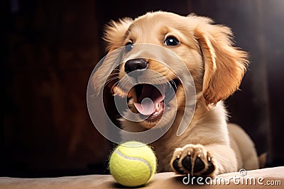dog plays with a ball: A beautiful dog walking and running. Generative AI Stock Photo