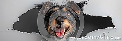 Dog Poking Head Out of Wall Stock Photo