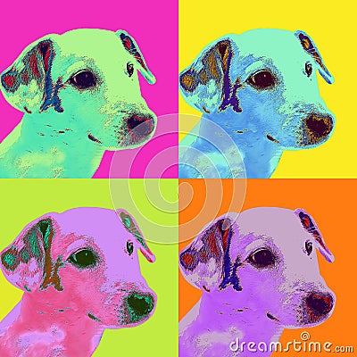 Dog Pop Art Illustration - Dachshund Puppy Animal - Modern Abstract Colorful Drawing - Bright Neon Colors Stock Photo