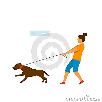 Dog pulling on the leash Vector Illustration