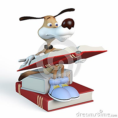 The dog reads the book. Stock Photo