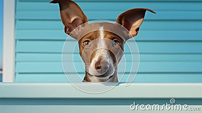 Minimalist Photography Of A Cute Dog: A Brown And White Peek Stock Photo
