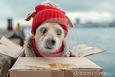 A dog is riding a motorcycle with a helmet on Stock Photo