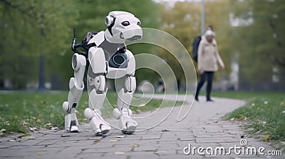 dog robot walking green park generative ai generative ai Stock Photo