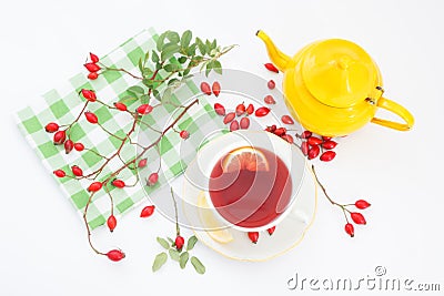 Dog rose autumn or winter healthy tea for strong immune system Stock Photo