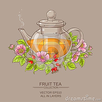 dog rose tea in teapot Vector Illustration