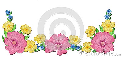 Dog roses,primroses and forget me nots Stock Photo