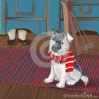 Dog on a rug Vector Illustration