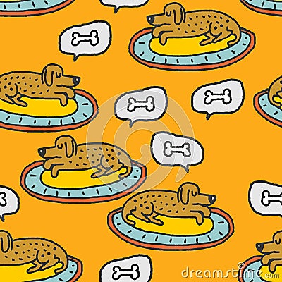 Dog on rug sleeps pattern. Home pet dream background Vector Illustration