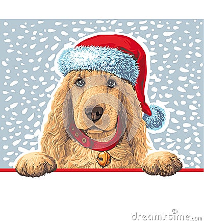 Dog in Santa hat Vector Illustration
