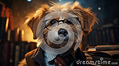 Dog schoolboy in glasses with a book Stock Photo