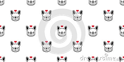 Dog seamless pattern french bulldog bone pug vector head heart valentine isolated wallpaper white Stock Photo