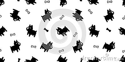 Dog seamless pattern french bulldog bone vector footprint paw pet scarf isolated cartoon repeat background tile wallpaper illustra Vector Illustration