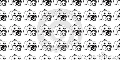 dog seamless pattern french bulldog Halloween pumpkin puppy sleeping vector doodle pet cartoon character Vector Illustration