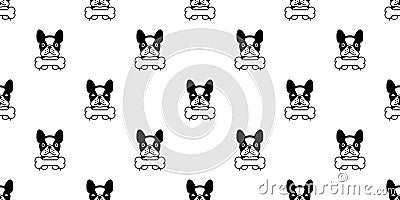 Dog seamless pattern french bulldog vector bone pet puppy animal scarf isolated repeat wallpaper tile background cartoon illustrat Vector Illustration