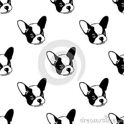 Dog Seamless vector french bulldog Pattern head scarf isolated tile background repeat wallpaper white Stock Photo