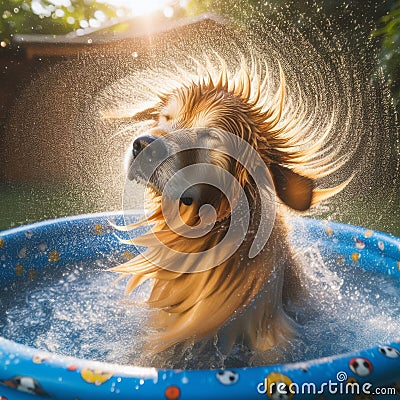 Dog shakes off the water after a play in the water Stock Photo