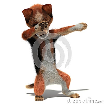 Dog shows gesture dab Cartoon Illustration