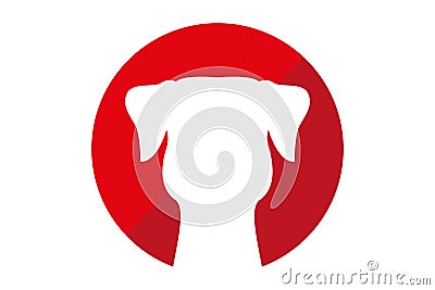Dog silhouette inside red and dark red circle. Vector Illustration