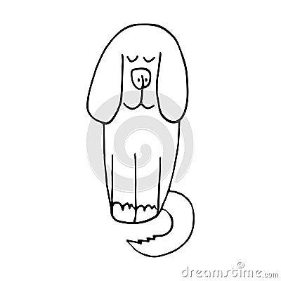 Dog sitting with closed eyes sketch icon, sticker, card, poster hand drawn vector doodle, scandinavian, minimalism, monochrome. Stock Photo