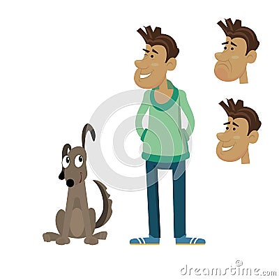 Dog sitting next to a man Vector Illustration