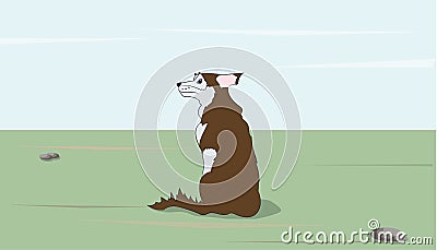 Dog sitting, outdoors Vector Illustration