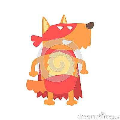 Dog Smiling Animal Dressed As Superhero With A Cape Comic Masked Vigilante Geometric Character Vector Illustration