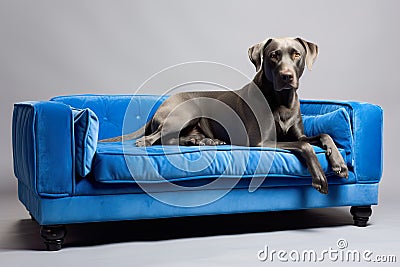 dog on a sofa represents the epitome of homey comfort and domestic bliss. Stock Photo