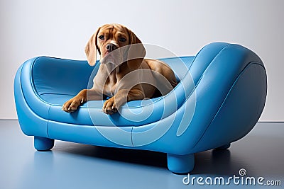 dog on a sofa represents the epitome of homey comfort and domestic bliss. Stock Photo