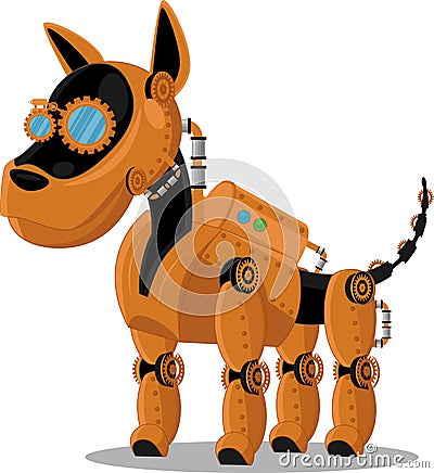 Dog steampunk robot. Unusual animal pattern mechanism vector. Vector Illustration