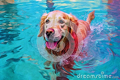 fun dog pool water vacation puppy snorkeling funny swimming underwater. Generative AI. Stock Photo