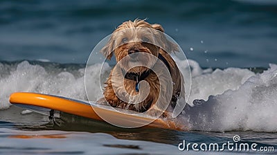 A Dog With Sunglasses Surfing At The Beach. Generative AI Stock Photo