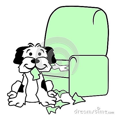 Dog Tearing Up Sofa Chair Vector Illustration