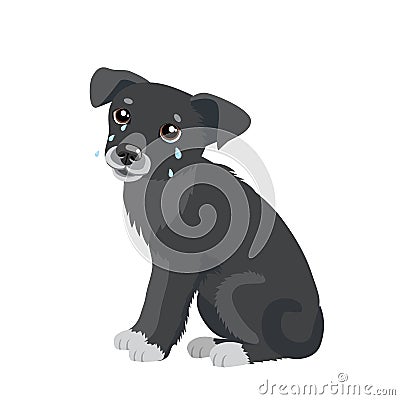 Dog With Tears. Weep Homeless Pet. Crying Dog. Crying Dog Face. Vector Illustration