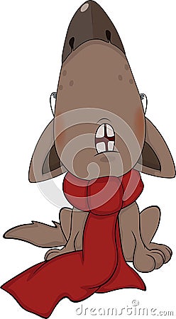 Dog with a red scarf. Cartoon Vector Illustration