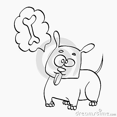 Dog think about bone. Freehand sketch Vector Illustration