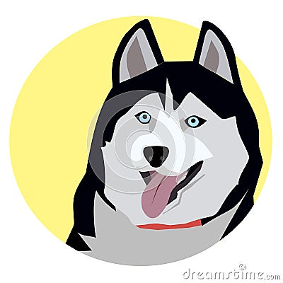 Dog with tongue sticking out, husky label for advertising, pet, sled dog for sled racing, human four-legged friend, purebred dog b Vector Illustration