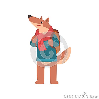 Dog traveling with backpack, animal cartoon character on vacation vector Illustration on a white background Vector Illustration