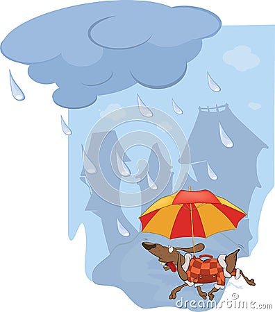 The dog and umbrella Vector Illustration