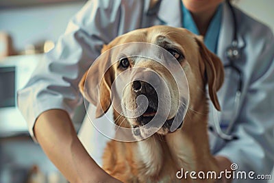 Dog undergoes health examination by attentive veterinarian for optimal care Stock Photo
