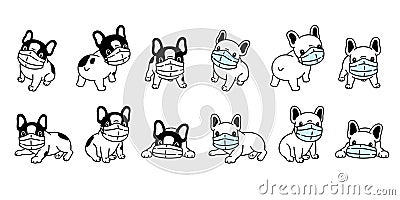 Dog vector face mask covid-19 french bulldog coronavirus virus pm 2.5 icon teddy logo symbol character cartoon doodle illustration Vector Illustration