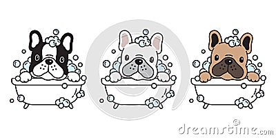 Dog vector french bulldog bath shower cartoon character icon logo breed illustration Vector Illustration