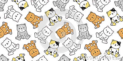 Cat seamless pattern vector kitten calico cartoon scarf isolated tile background repeat wallpaper illustration doodle Vector Illustration