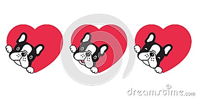 Dog vector french bulldog heart icon valentine character cartoon puppy smile logo illustration doodle black Cartoon Illustration