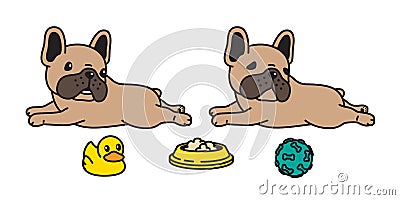Dog vector french bulldog icon character cartoon puppy bone food bowl ball rubber duck breed logo illustration doodle Vector Illustration