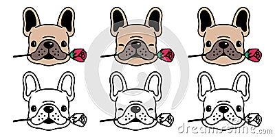 Dog vector french bulldog icon logo rose flower valentine cartoon character illustration symbol doodle brown Cartoon Illustration