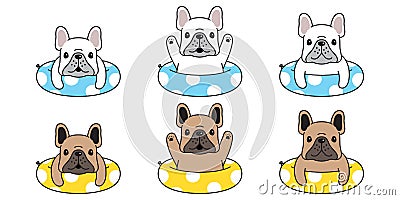 Dog vector french bulldog icon swimming ring pool cartoon character symbol doodle illustration design Cartoon Illustration